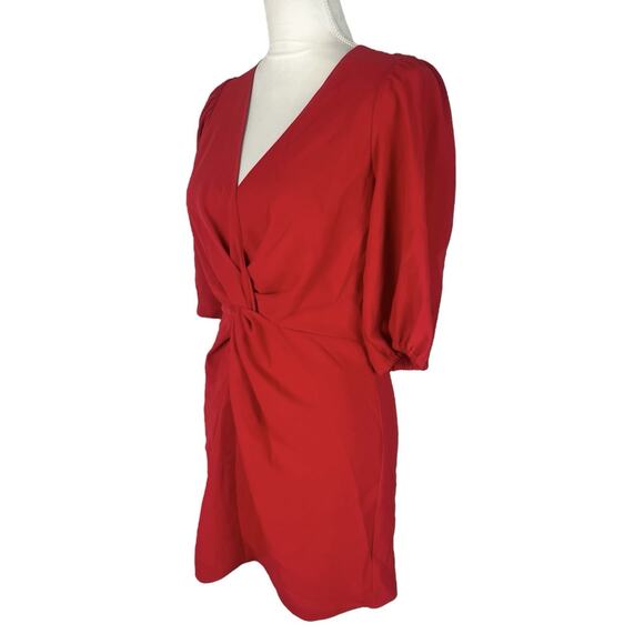 Amanda Uprichard Susannah Red Mini Dress Front Twist Ruched Shoulder Size Small - Picture 4 of 7